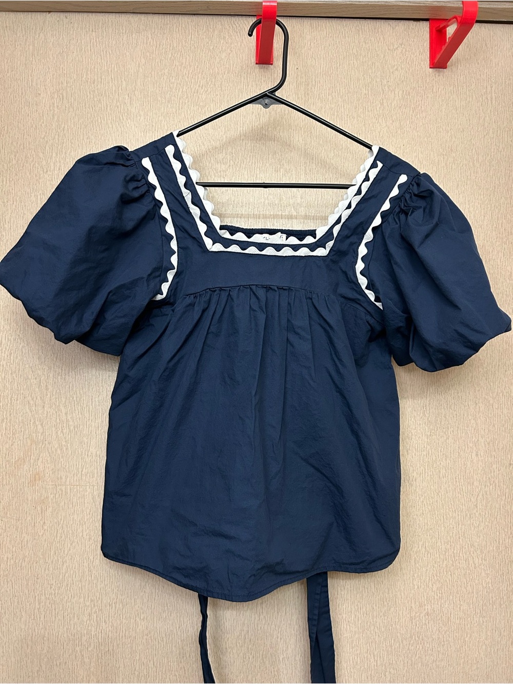 She + Sky - Navy Blue Tie Blouse - Size S